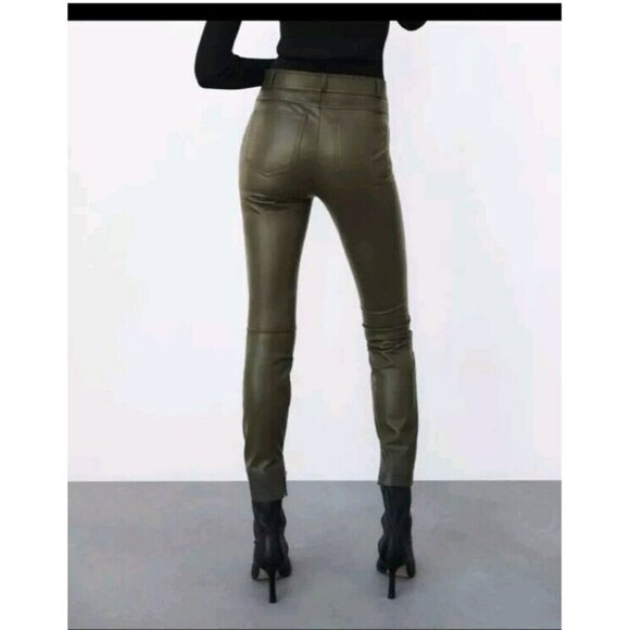 NWT ZARA WOMEN FAUX LEATHER LEGGINGS DARK KHAKI OLIVE SIZE XS 5427/206 - Picture 5 of 6